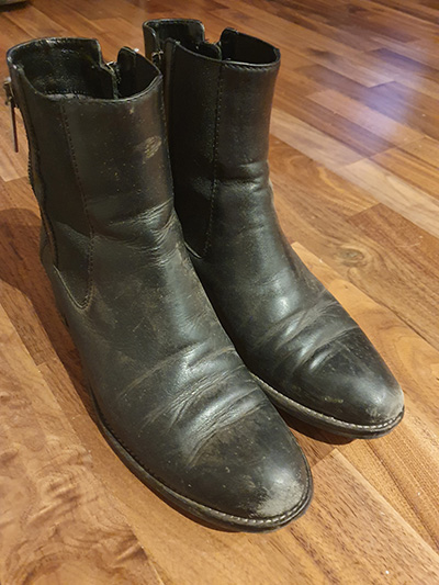 Pair of worn, black Russell & Bromley womens boots